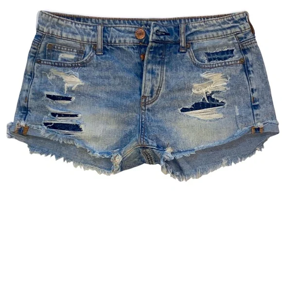 Short Cut-off American Eagle Outfitters – Femme, Taille 4, Bleu Denim – Distressed
